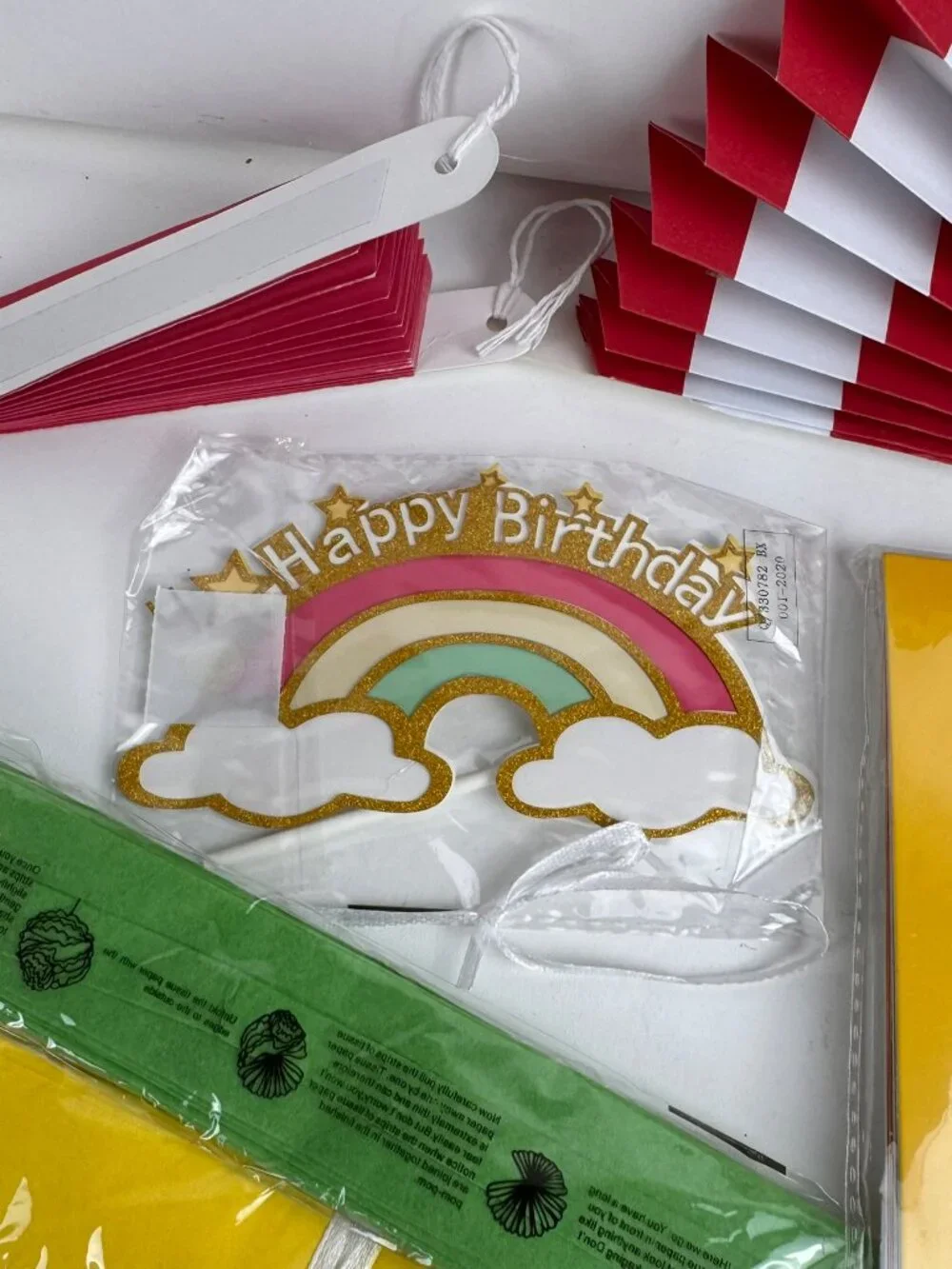 Rainbow Happy Birthday Party Decorations Kit Banner Tissue Pom Poms Fans Swirls